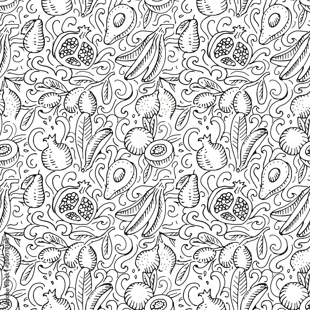 Floral seamless pattern with fruits