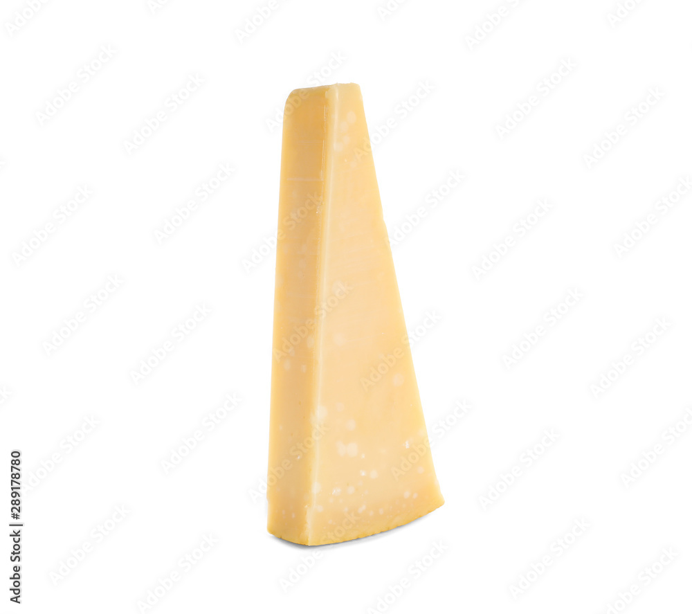 Piece of tasty parmesan cheese isolated on white Piece of tasty parmesan cheese isolated on white