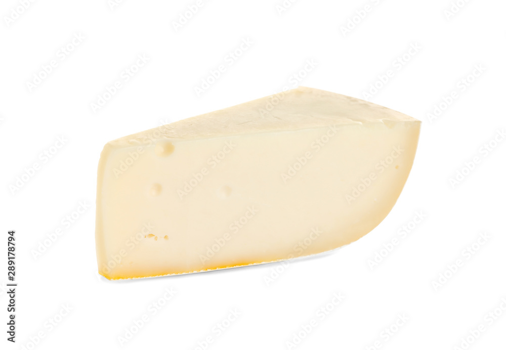 Piece of tasty grana padano cheese isolated on white