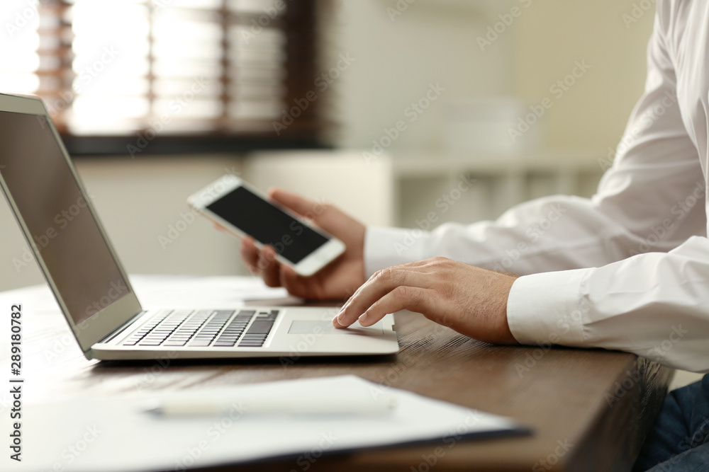 Business trainer working at table in office, closeup Business trainer working at table in office, closeup