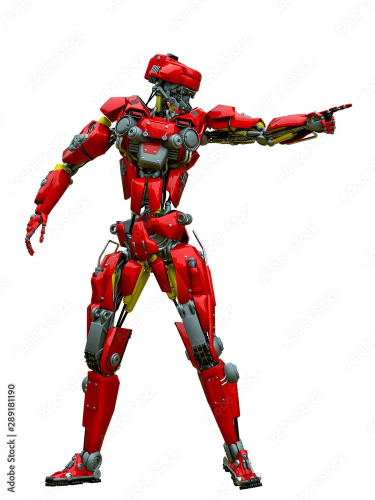 mechanical soldier pointing the direction full action