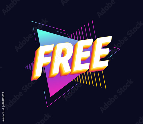 Free of charge on triangles background 90s retro style design element. Isolated vector illustration