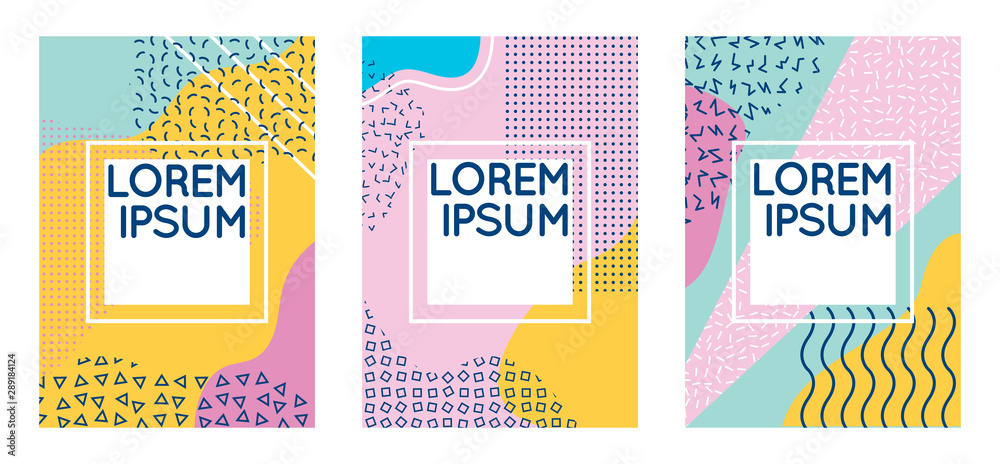 Simple bold brochure template in bold colors. Memphis style brochures.Set of abstract flyers Simple bold brochure template in bold colors. Memphis style brochures.Set of abstract flyers