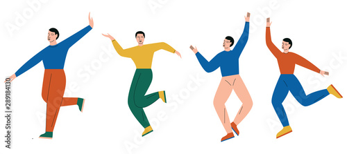 Set of happy man jumping. People are jumping with excitement or happiness. Flat vector illustration