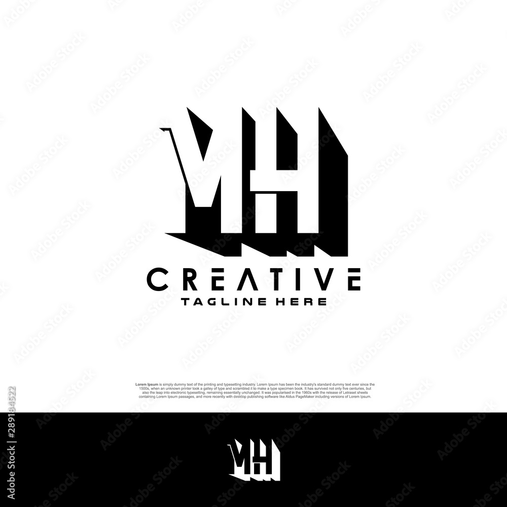 MH Letter Initial Logo Design in shadow shape design concept.