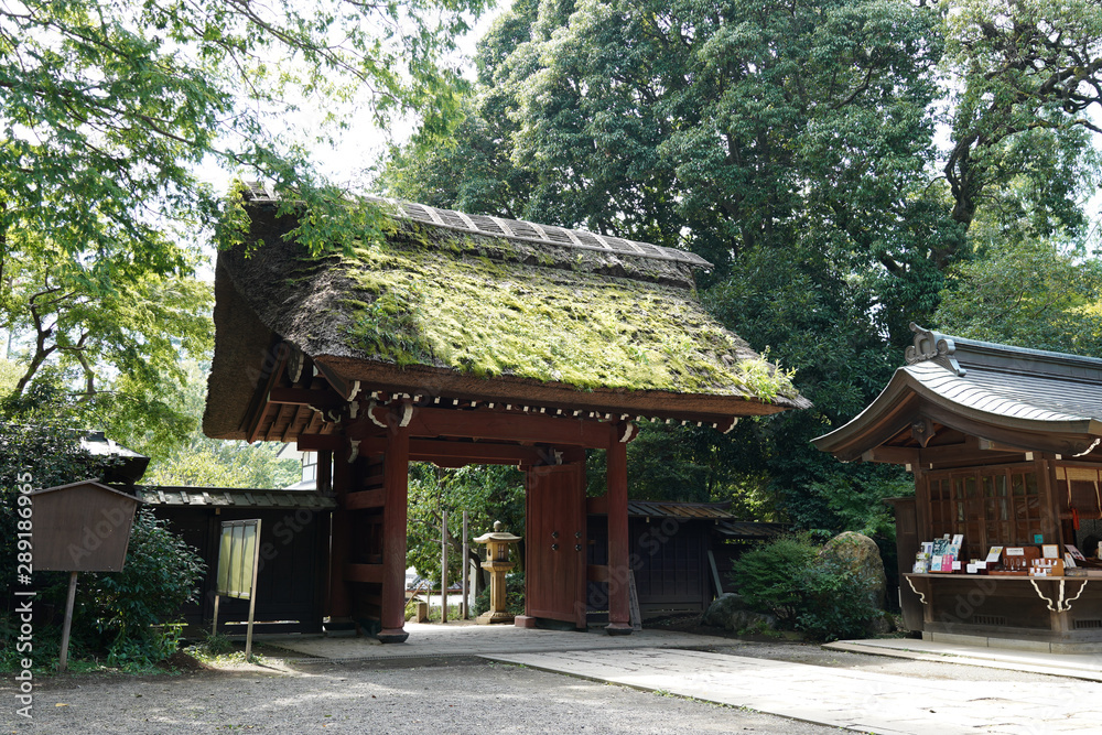 Thatched roof at the entrance of the temple Thatched roof at the entrance of the temple