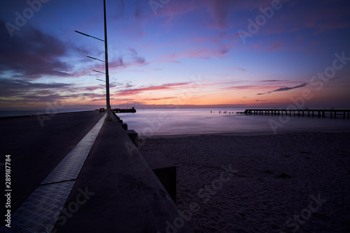 sunrise skyline in twilight time with seascape and sea dock © bank215