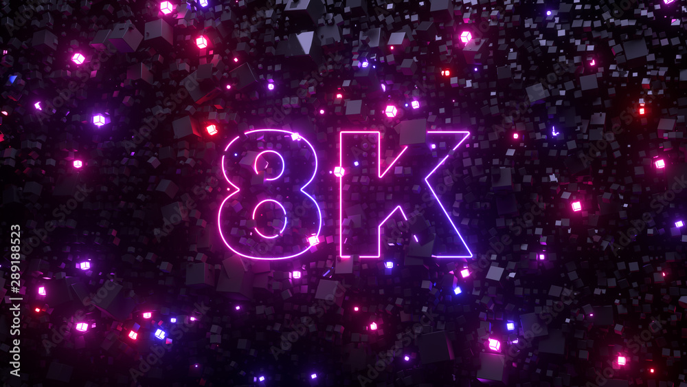 8K ultra hd television technology concept. Abstract creative background. Neon glowing lights, millions of fluorescent particles. Modern colorful illumination design, beautiful explosion. 3d rendering 8K ultra hd television technology concept. Abstract creative background. Neon glowing lights, millions of fluorescent particles. Modern colorful illumination design, beautiful explosion. 3d rendering