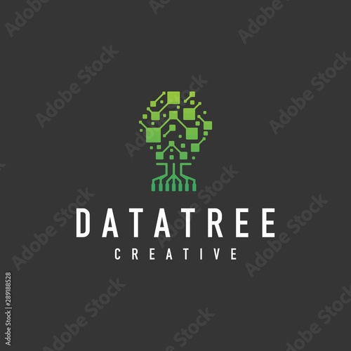 technology tree data logo - vector illustration