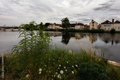 Houses in Auxerre stand by the river L Yonne 