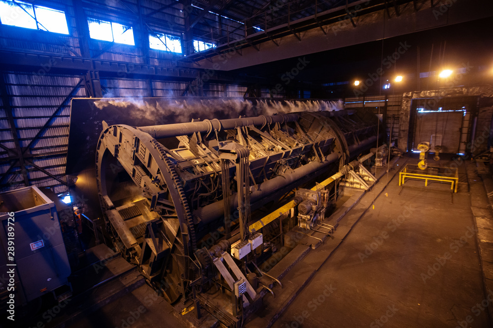 Closed wagon tipper at the coal terminal Closed wagon tipper at the coal terminal