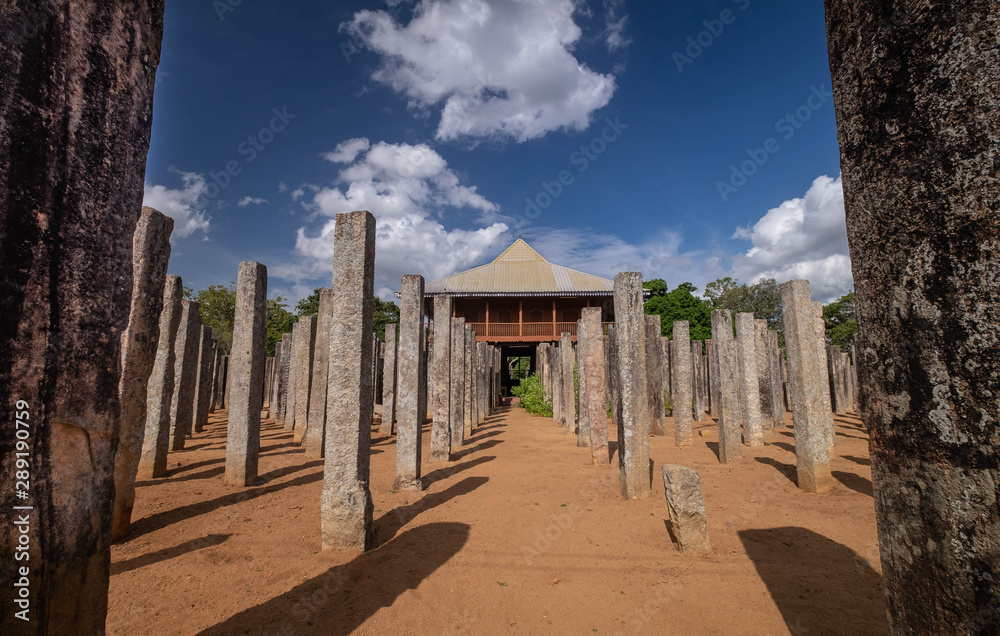 Remains of the Brazen Palace (Lovamahapaya) in ancient city Anuradhapura, Sri Lanka.