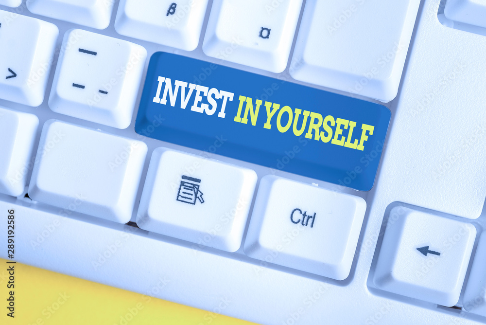 Word writing text Invest In Yourself. Business photo showcasing learn new things or materials thus making your lot better White pc keyboard with empty note paper above white background key copy space Word writing text Invest In Yourself. Business photo showcasing learn new things or materials thus making your lot better White pc keyboard with empty note paper above white background key copy space