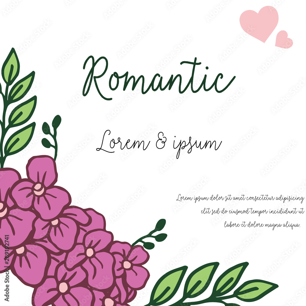 Beautiful wedding and invitation card romantic, with purple flower frame. Vector
