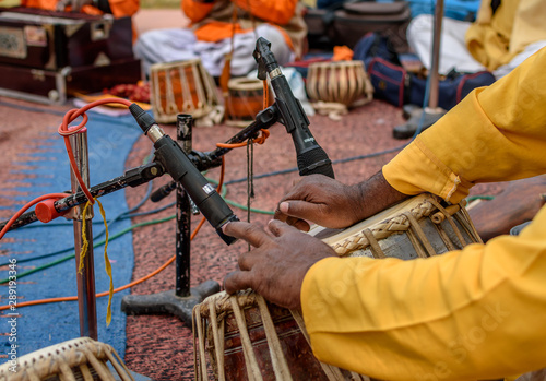 The tabla is a membranophone percussion instrument originating from the Indian subcontinent, consisting of a pair of drums, used in traditional, classical, popular and folk music.