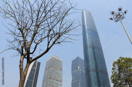 View of downtown modern buildings Guangzhou International Finance Center West Tower photo