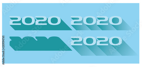 2020 Numeral Character with long shadow. Vector illustration. Editable Path object long shadow.