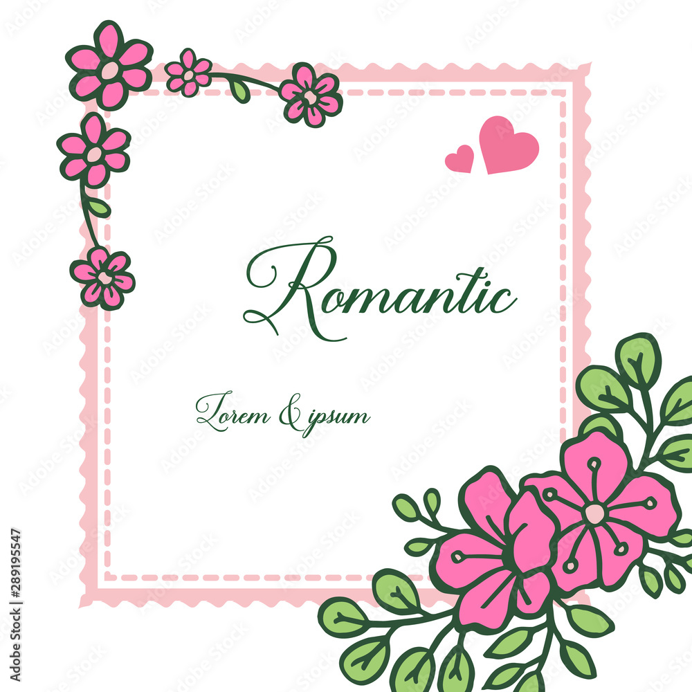 Border of pink flower frame, for ornate of card romantic. Vector