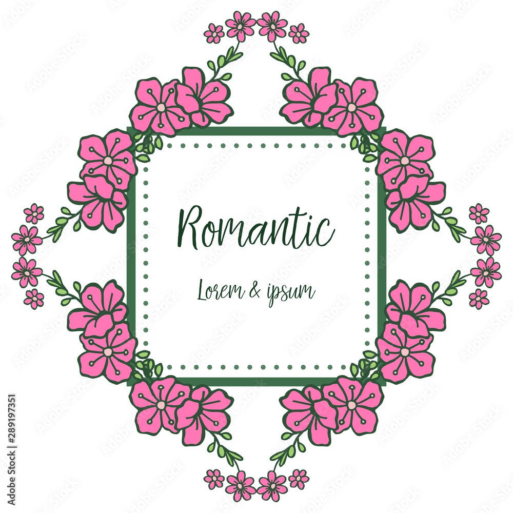 Wedding invitation romantic with pink floral frame background. Vector