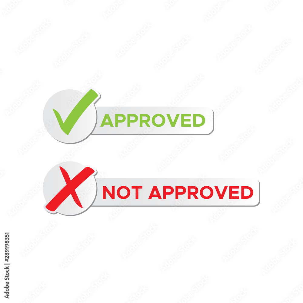 Check mark stickers style brush. approved, not approved Check mark stickers style brush. approved, not approved