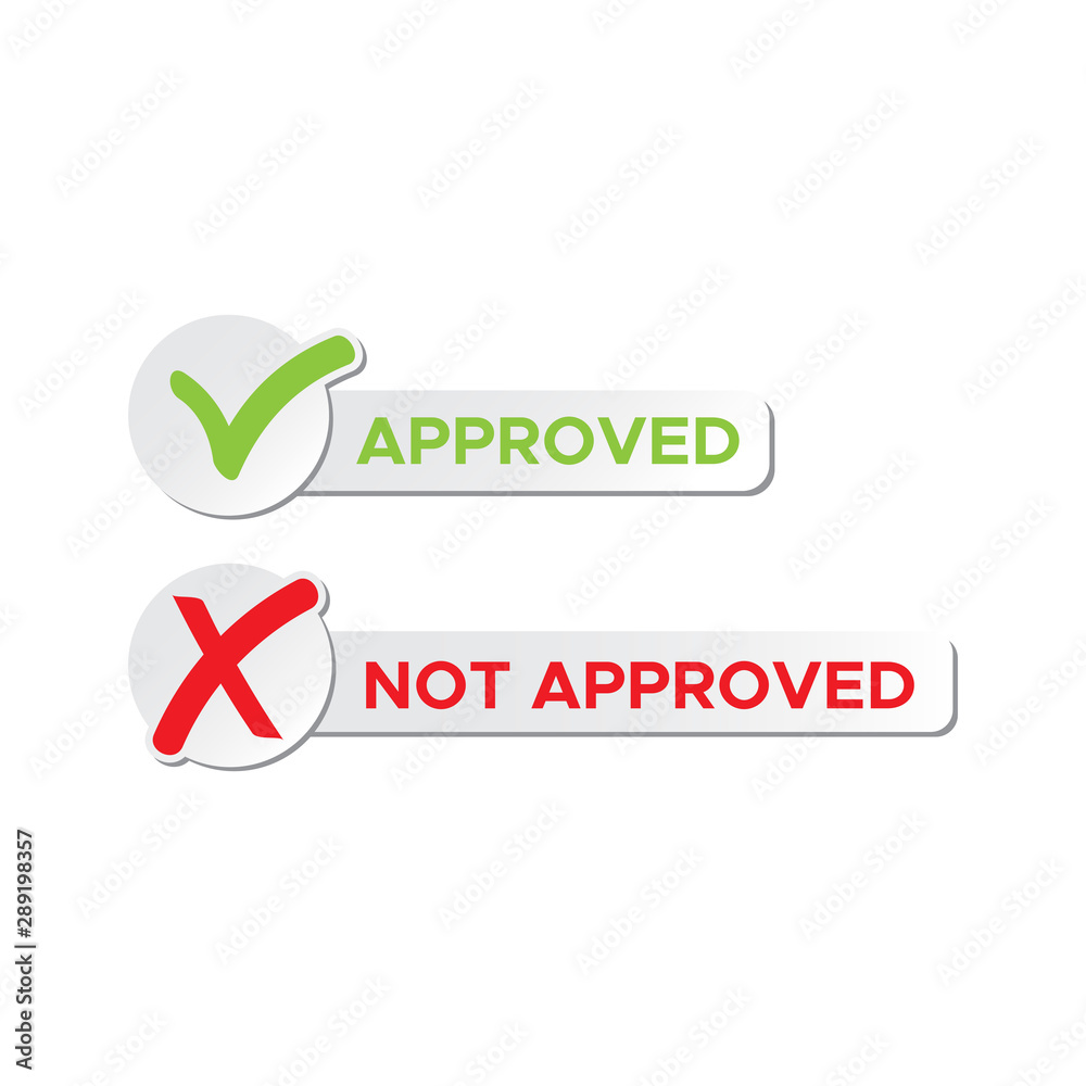 Check mark stickers style brush. approved, not approved Check mark stickers style brush. approved, not approved