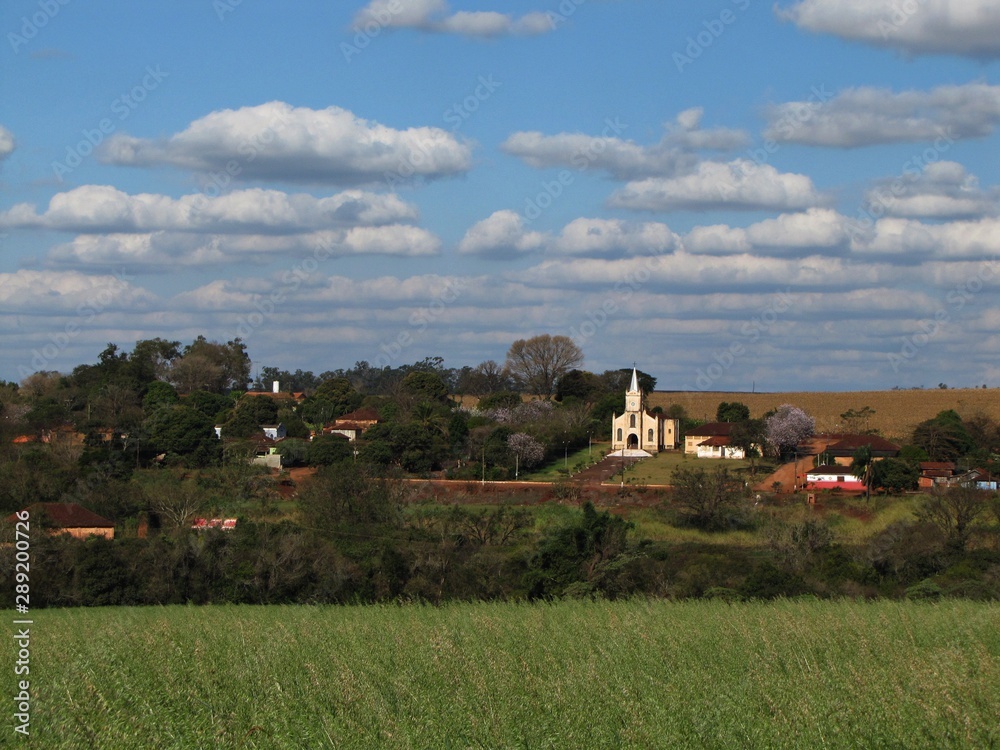 Main Catholic church and plaza of the rural neighborhood Sussuí, a near-ghost town in the countryside of Palmital, São Paulo, Brazil. A glimpse into history and serenity. Main Catholic church and plaza of the rural neighborhood Sussuí, a near-ghost town in the countryside of Palmital, São Paulo, Brazil. A glimpse into history and serenity.