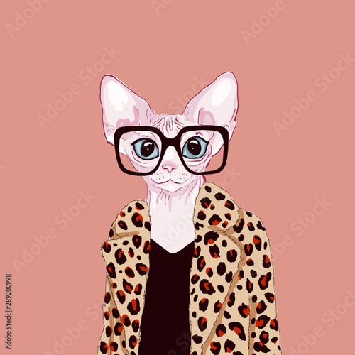 Sphynx cat with a human body - vector illustration