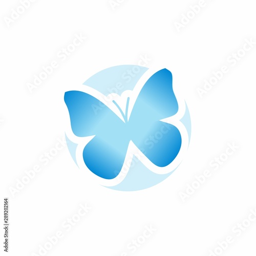 Blue Butterfly Flat Design on White Background