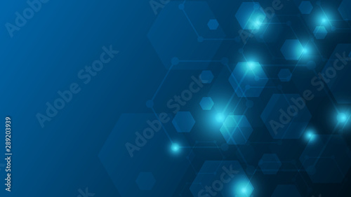 blue abstract hexagon technology background with copyspace,futuristic tech background,communication innovative technology background,abstract connection background