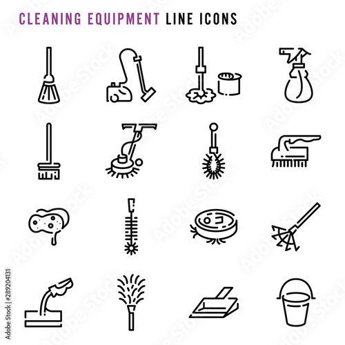 Cleaning equipment line icons, Various cleaning equipment line icons, Cute cartoon line icons of cleaning equipment, Abstract cleaning equipment line icons, Vector illustration
