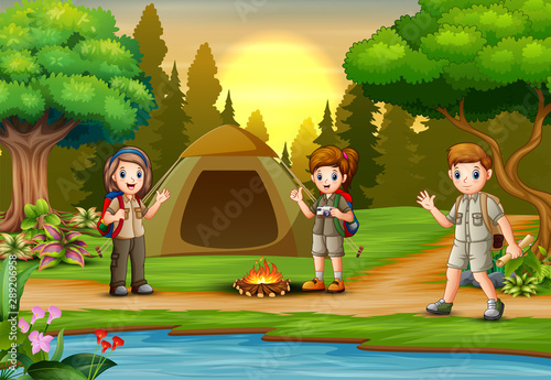 Children scout people adventure camping