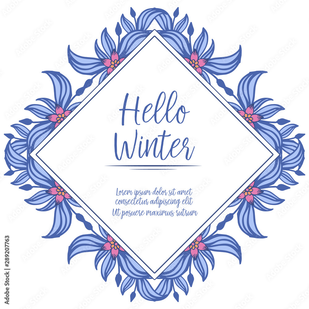 Beautiful wreath frame for lettering card hello winter. Vector