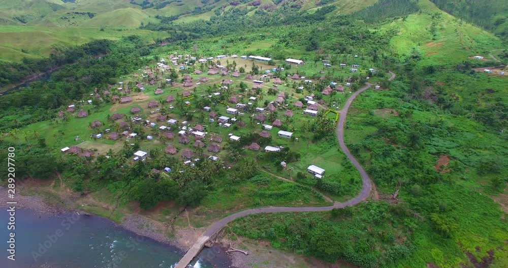 Aerial of Navala Village and River in Fiji Aerial of Navala Village and River in Fiji