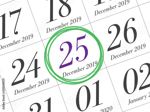 Christmas day calendar on diary