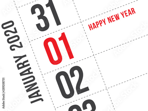 Close up of first day of the year 2020 on diary calendar.