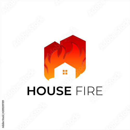 house fire logo design template