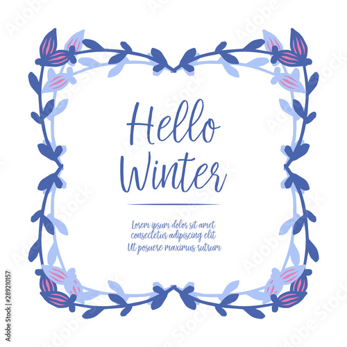 Winter leaf blue colors and wreath frame, hello winter. Vector
