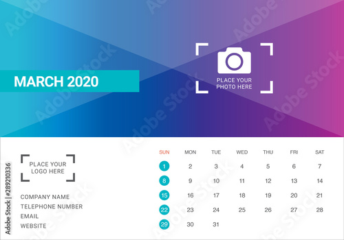 March 2020 desk calendar vector illustration