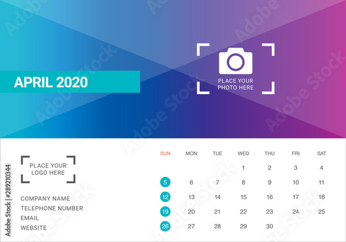 April 2020 desk calendar vector illustration