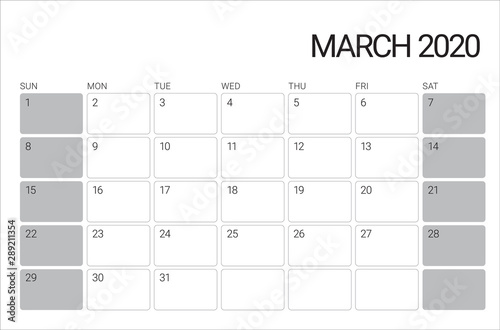 March 2020 desk calendar vector illustration