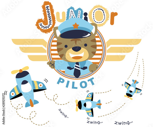 cute pilot cartoon vector with airplanes