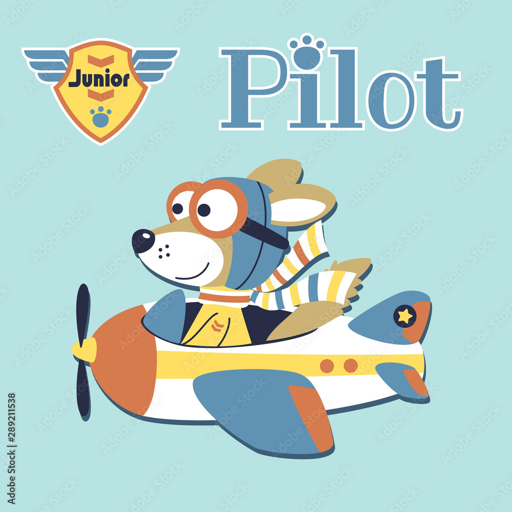 funny pilot cartoon, wolf on airplane with flight logo Stock Vector | Adobe  Stock