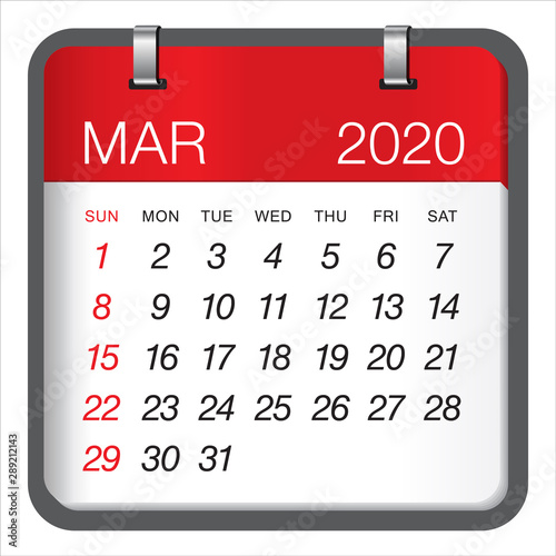 March 2020 monthly calendar vector illustration