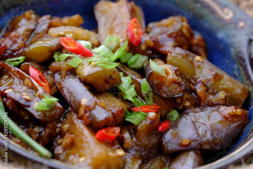 Vietnamese vegan food, eggplant cook with soy sauce © xuanhuongho