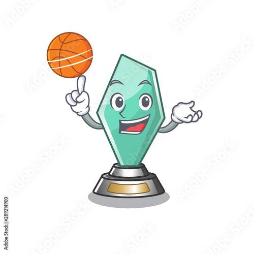 With basketball acrylic trophy cartoon shaped on character