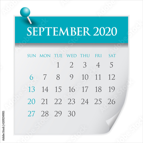 September 2020 monthly calendar vector illustration