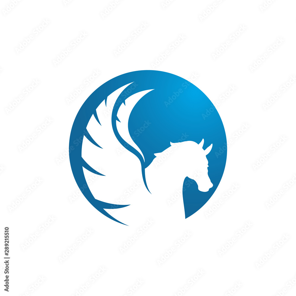 Abstract Horse with wings Powerfull pegasus unicorn flying vector logo on White background