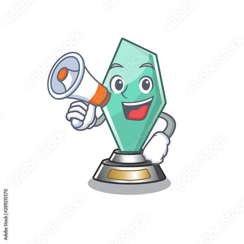 With megaphone acrylic trophy cartoon shaped on character