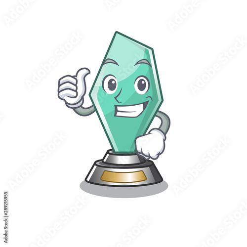 Thumbs up acrylic trophy isolated with the mascot