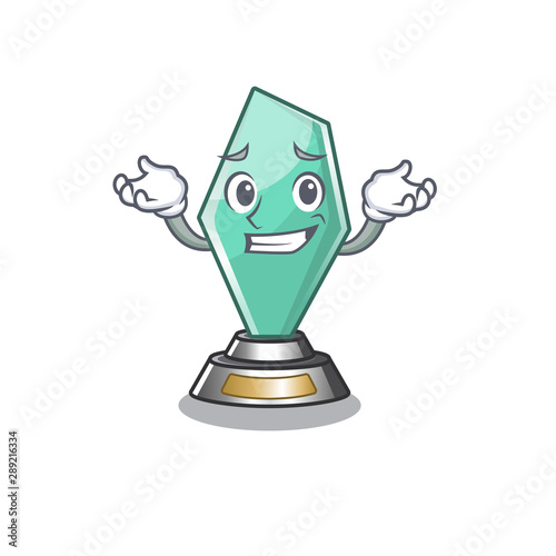 Grinning acrylic trophy isolated with the mascot